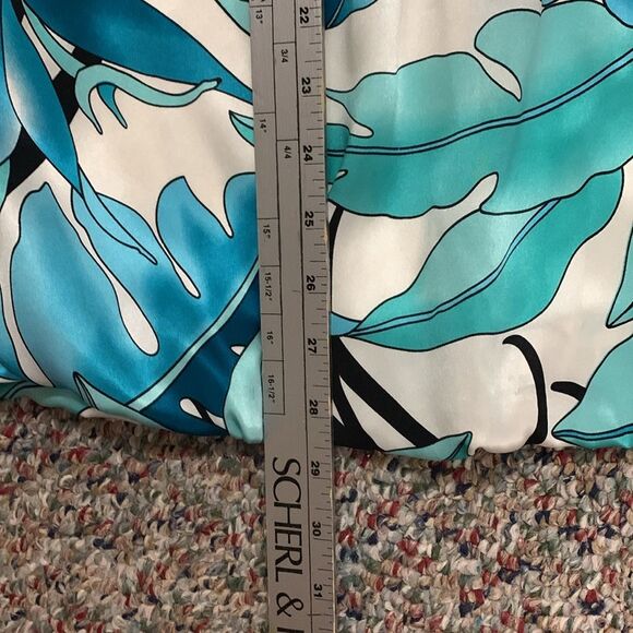 Cache Turquoise Off White Silk Tropical Leaf Pattern Strapless Mini Dress Size 2 - Picture 13 of 13